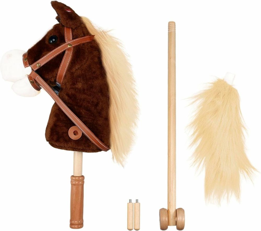 Stick Horse With Realistic Sound Effects  Hobby Horse  Wooden Pole  Handle  And Wheels  38” Tall Horse Toys Gift For Kids Toddlers 3 Years+  Chocolate (Aa Batteries Required)  |  Stick Horses All Toys Chocolate