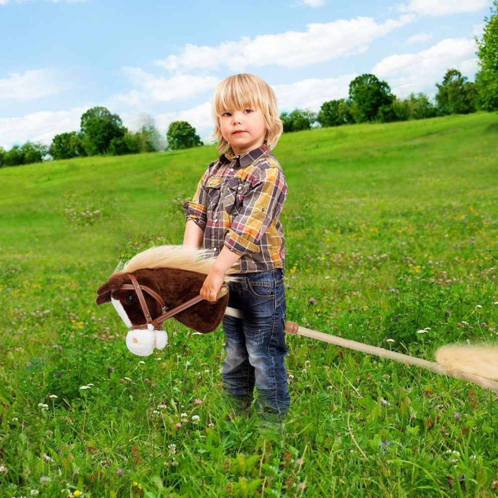 Stick Horse With Realistic Sound Effects  Hobby Horse  Wooden Pole  Handle  And Wheels  38” Tall Horse Toys Gift For Kids Toddlers 3 Years+  Chocolate (Aa Batteries Required)  |  Stick Horses All Toys Chocolate