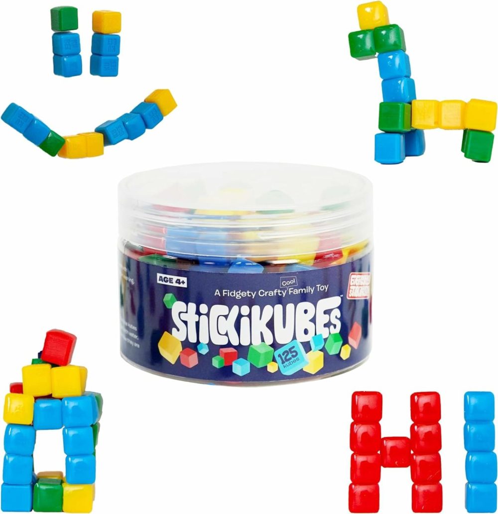 Stickikubes – Mini Stacking Cubes That Stick To Anything – 125 Cubes In 4 Colors – Plastic Tub – Non Toxic Kid Safe  |  Sorting & Stacking Toys All Toys Sorting & Stacking Toys