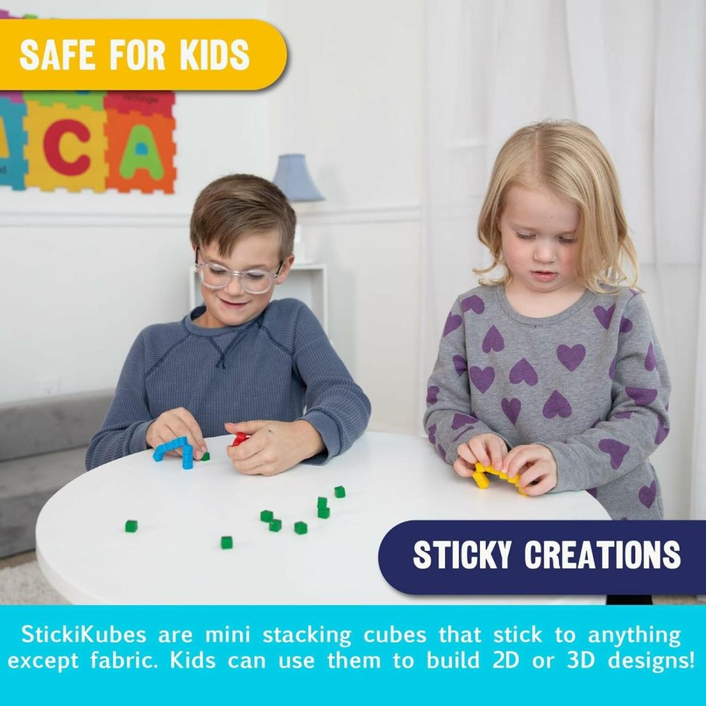 Stickikubes – Mini Stacking Cubes That Stick To Anything – 125 Cubes In 4 Colors – Plastic Tub – Non Toxic Kid Safe  |  Sorting & Stacking Toys All Toys Sorting & Stacking Toys