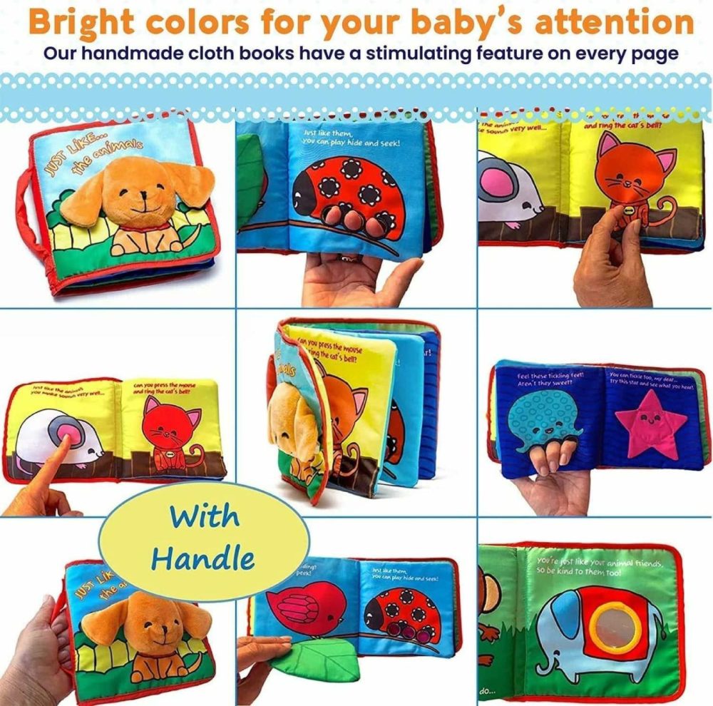 Stimulating Baby Books 0-6 Months And 6-12 Months Infants | Crinkle Books For Babies Makes Great Toys Gift For 1 Year Old | Soft Cloth Animals Baby Books For Baby Gift  |  Early Development & Activity Toys All Toys Blue