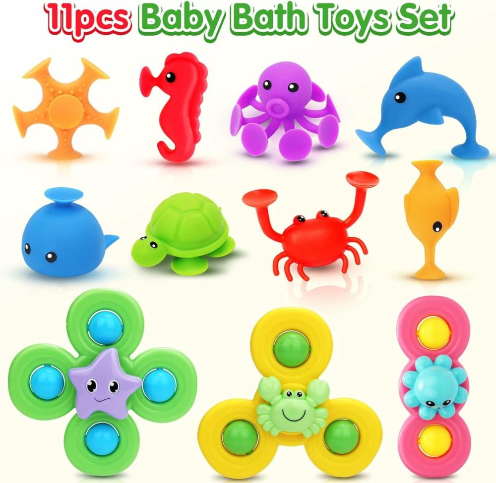 Suction Cup Spinner Toy For Baby – 11 Pcs Window Toys For Toddlers 1-3 Year Old  Airplane Car Travel Baby Spinning Toys For Babies  Suction Bath Toys For 1-2 Year Old  |  Bath Toys All Toys Bath Toys