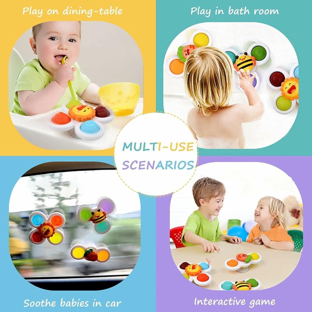 Suction Cup Spinner Toys: 3Pcs Kids Spinning Top Toys Baby Dimple Toy Sensory Toys Fidget Spinners Suction Cup Babies Bath Toys Gift Toys For Toddlers (3 Pcs)  |  Spinning Tops All Toys Spinning Tops