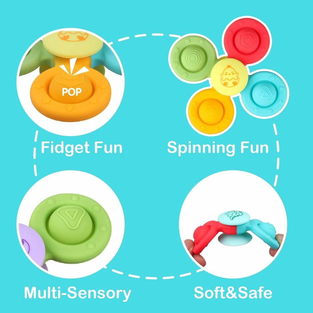 Suction Cup Spinner Toys – Baby Montessori Sensory Educational Learning Toy – Infant Bath Travel Activities Fidget Toy – Toddler Newborn Gifts For 6 9 12 18 Months 1 2 3 One Two Year Old Boys Girls  |  Bath Toys All Toys Bath Toys