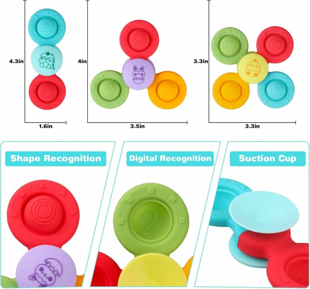 Suction Cup Spinner Toys – Baby Montessori Sensory Educational Learning Toy – Infant Bath Travel Activities Fidget Toy – Toddler Newborn Gifts For 6 9 12 18 Months 1 2 3 One Two Year Old Boys Girls  |  Bath Toys All Toys Bath Toys