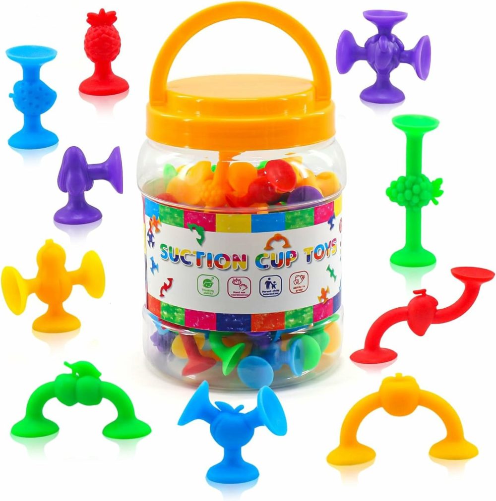 Suction Toys  50 Pcs Bath Toys For Kids Ages 4-8  Bath Toys Sensory Toys For 3 4 5 6 7 Years Old Boys Girls Stress Release Toys Travel Toys Suction Cup Toys  Silicone Fruit Sucker Toys With Storage  |  Bath Toys All Toys Bath Toys