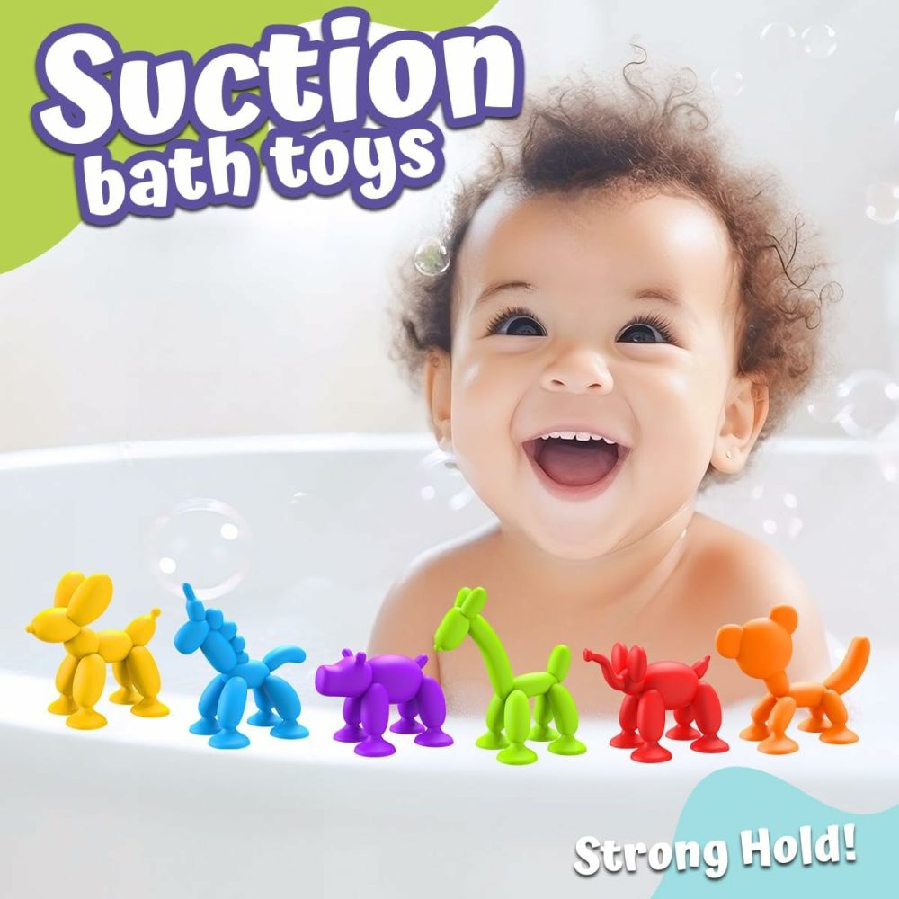 Suction Toys – Bath Toys For Kids Ages 3-8 ，Trave Toys For Toddlers 3 4 5 6 7 8 Years Old – Birthday Chtistmas Gifts – Suction Cup Sensory Window Toys (6Pcs)  |  Bath Toys All Toys Bath Toys