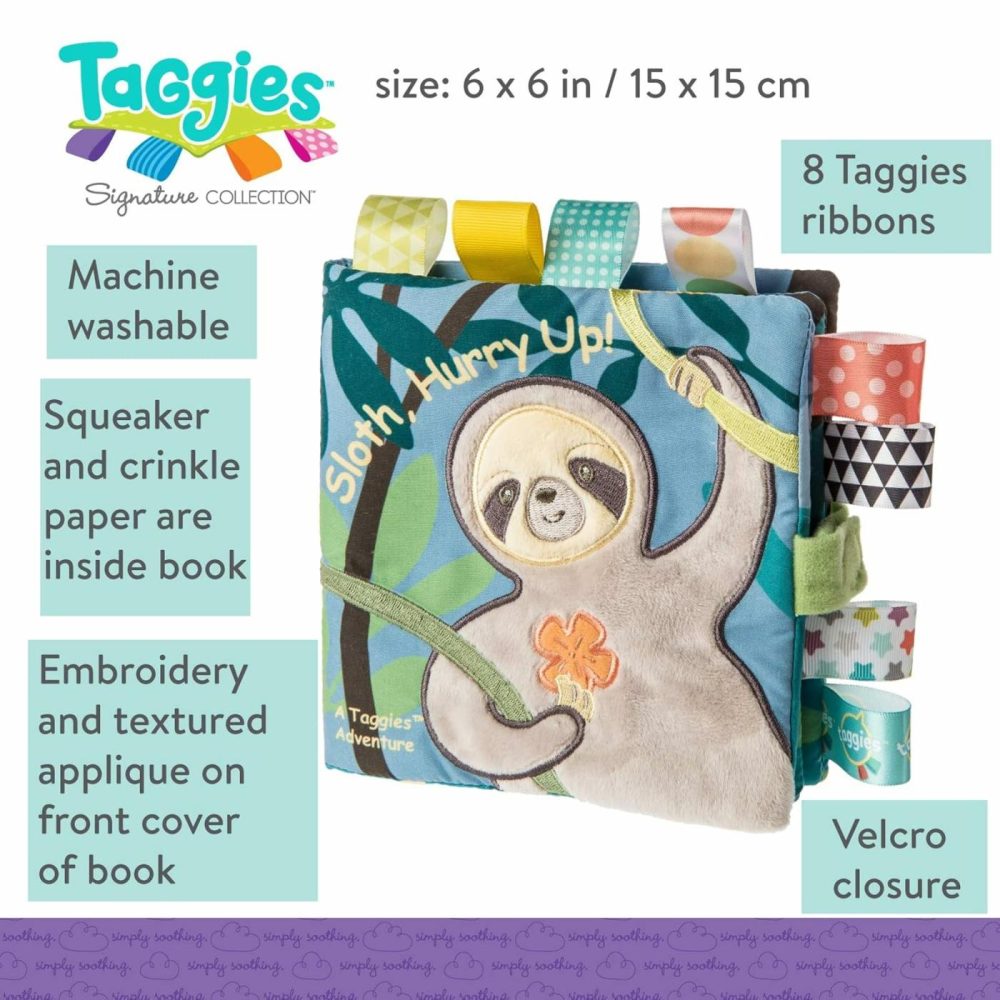 Taggies Touch & Feel Soft Cloth Book With Crinkle Paper & Squeaker  Molasses Sloth  |  Teethers All Toys Teethers