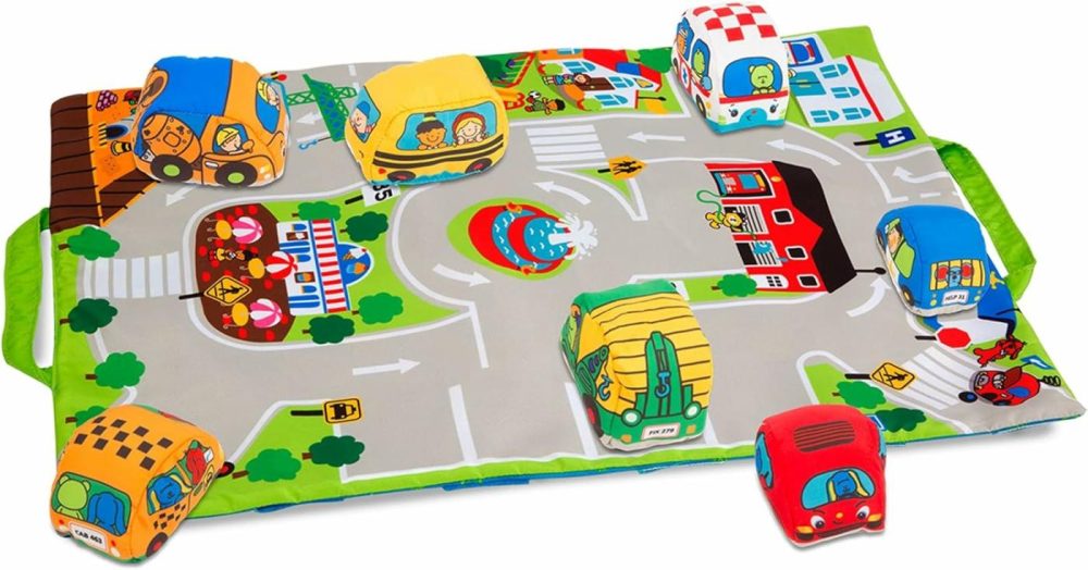 Take-Along Town Play Mat (19.25 X 14.25 Inches) With 9 Soft Vehicles – With Storage Bag  Toy Vehicle Play Sets For Babies  |  Car Seat & Stroller Toys All Toys Car Seat & Stroller Toys