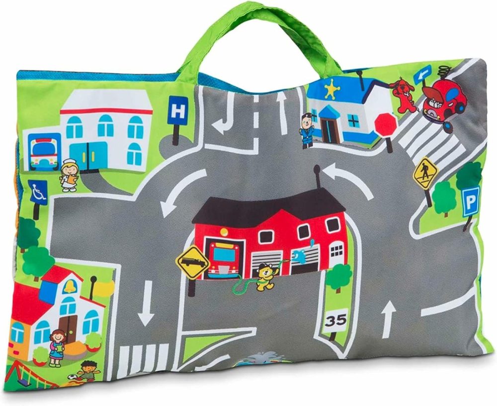 Take-Along Town Play Mat (19.25 X 14.25 Inches) With 9 Soft Vehicles – With Storage Bag  Toy Vehicle Play Sets For Babies  |  Car Seat & Stroller Toys All Toys Car Seat & Stroller Toys