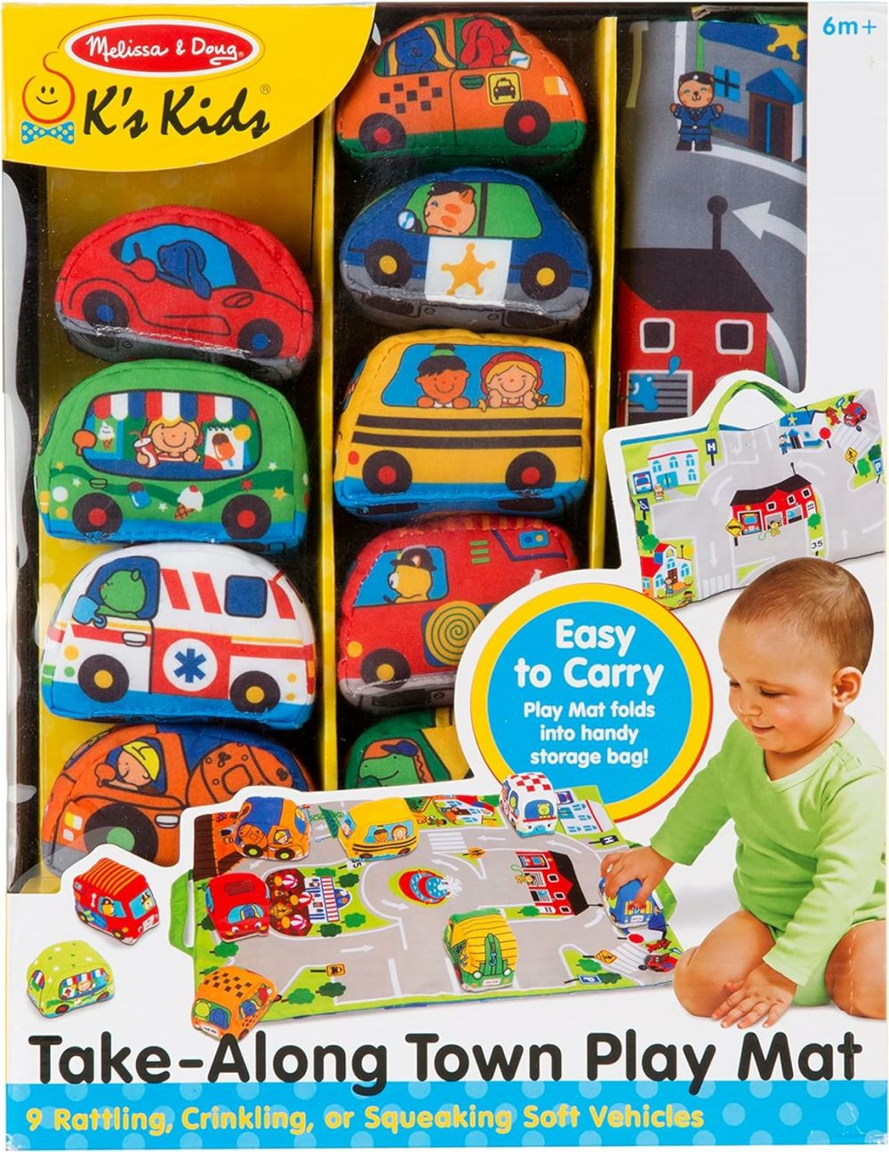 Take-Along Town Play Mat (19.25 X 14.25 Inches) With 9 Soft Vehicles – With Storage Bag  Toy Vehicle Play Sets For Babies  |  Car Seat & Stroller Toys All Toys Car Seat & Stroller Toys