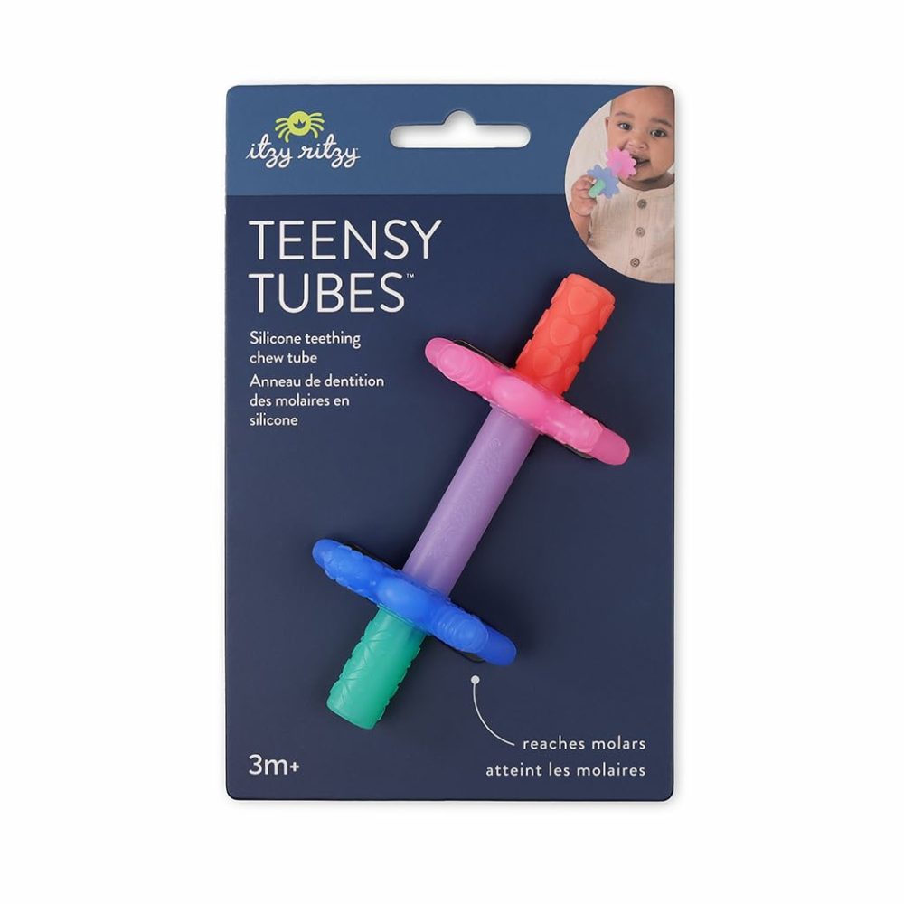 Teensy Tube Teether; Textured Hollow Baby Teething Tube That Reaches Front Teeth & Back Molars  Made Of Soft Silicone (Pink Rainbow)  |  Teethers All Toys Pink Rainbow