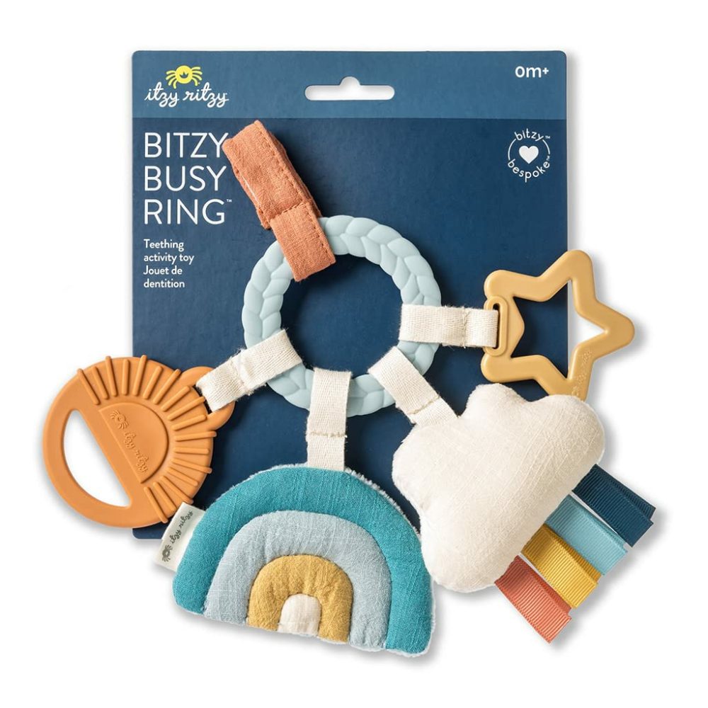 Teething Activity Toy – Bitzy Busy Ring Infant Teething Toy Features Braided Ring & Dangling Toys  Includes Teether  Textured Ribbons  Crinkle Sound & Jingle Bell – 0 Months & Up (Rainbow)  |  Teethers All Toys Rainbow