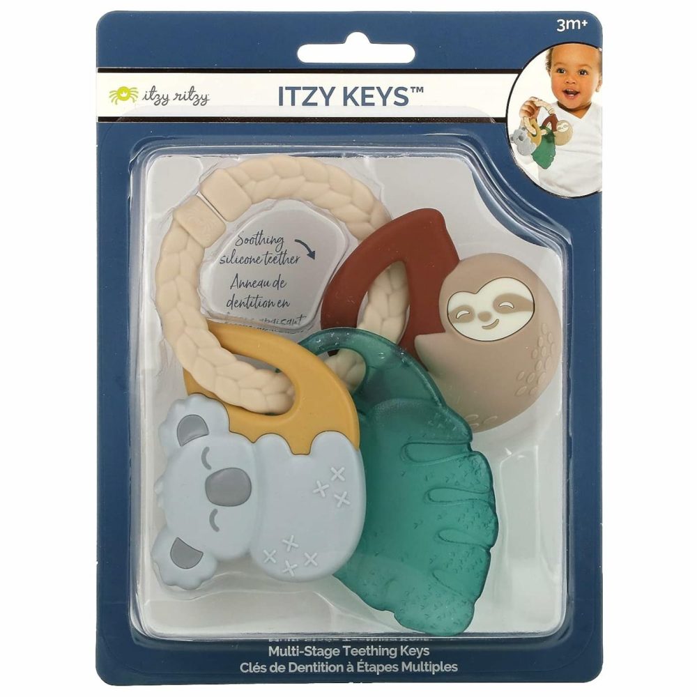 Teething Keys – Feature A Braided Texture Ring & Keys With Mixed Textures  Includes A Water-Filled Leaf  Silicone Sloth & Koala Teether Toy  Tropical  |  Teethers All Toys Teethers