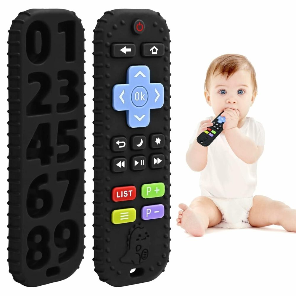 Teething Relief Teethers Toys For Babies 3-6 12 Months Gifts  Silicone Remote Control Baby Teether Bath Toys For 3 6 9 Months Newborn Infant Boy Girl Autism  Food Grade Silicone Sensory Toys  Black  |  Teethers All Toys Black