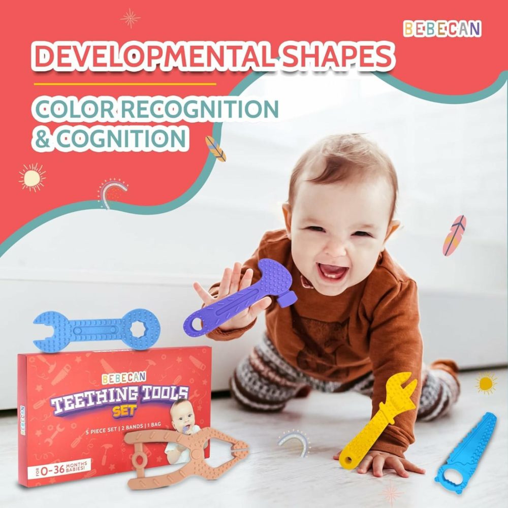 Teething Tools Teether For Baby – 5 Premium Food-Grade Silicone Baby Boy Teething Toys  2 Straps For Safety And Travel Bag Baby Tool Toys Provide Soothing Relief And Healthy Development.  |  Teethers All Toys Teethers