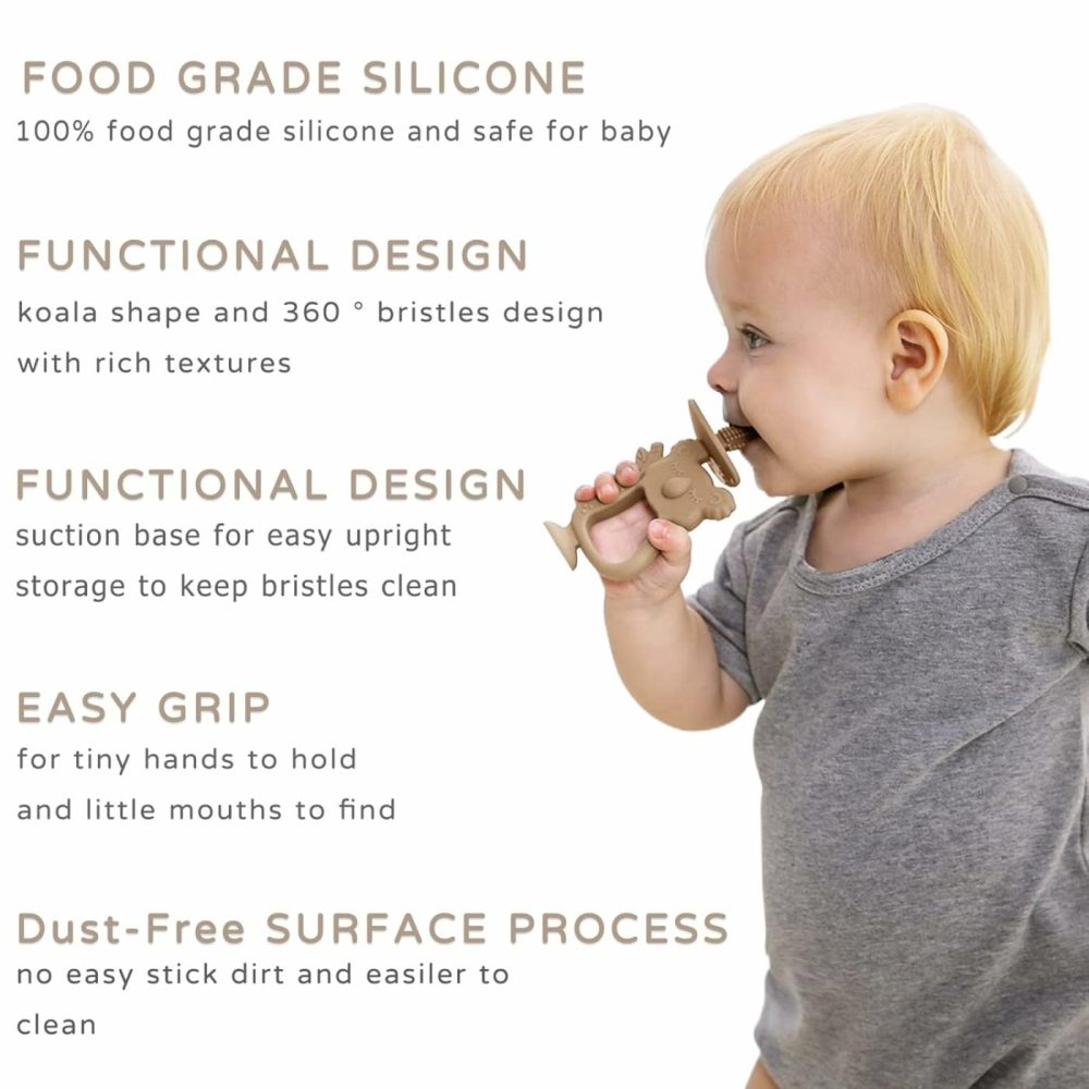 Teething Toy  Safe & Easy To Hold Bpa Free Silicone Teethers  360° Baby Toothbrush With Suction Base  Teether Toys Best For Babies 6-12 Months (Koala Warm Taupe)  |  Teethers All Toys Koala Warm Taupe