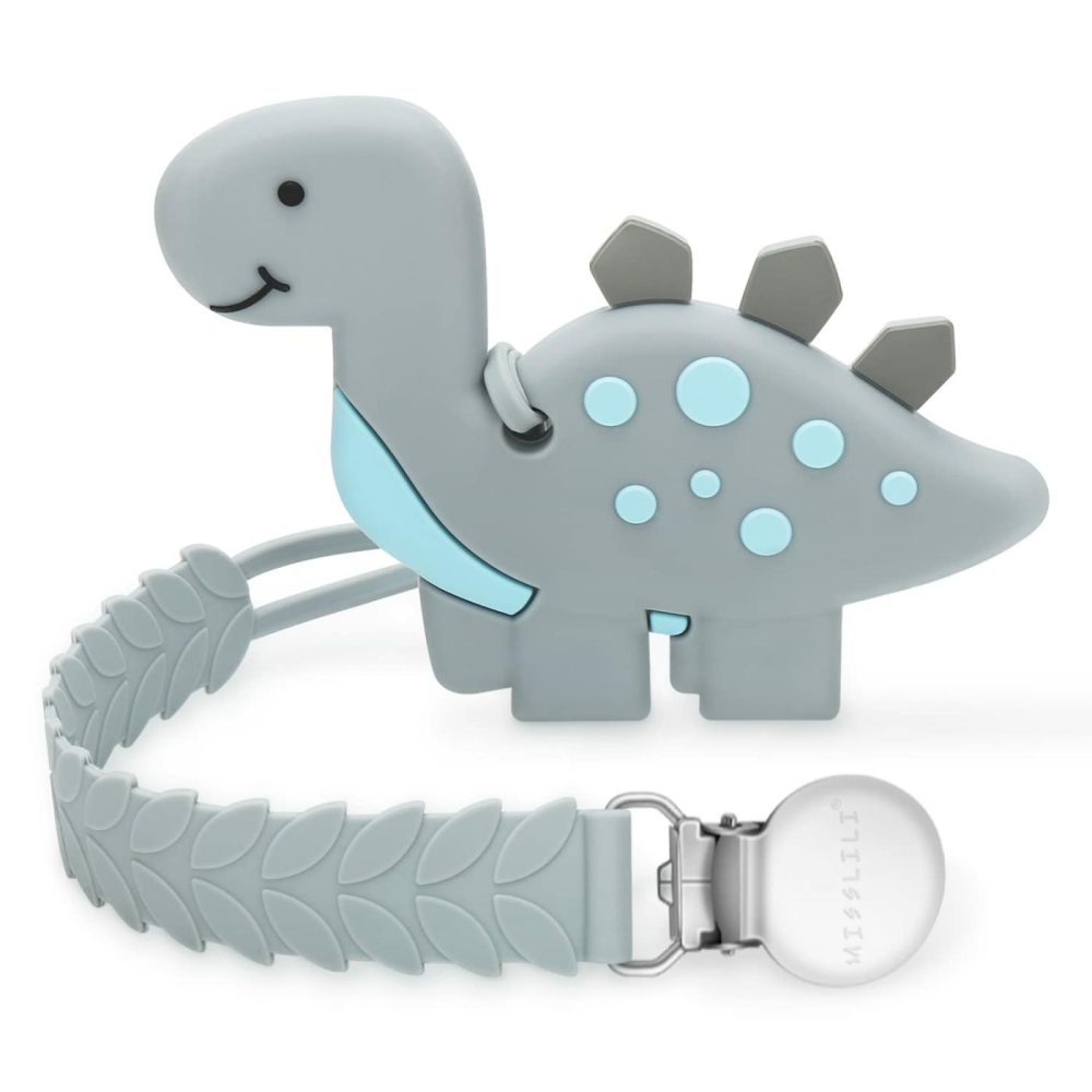 Teething Toys For Babies 0-6 6-12 Months Baby Teethers With Clip Silicone Baby Teether Toys For Boys And Girls Infant Teething Relief For Teething Dinosaur Shape  Gray  |  Teethers All Toys Dinosaur Gray