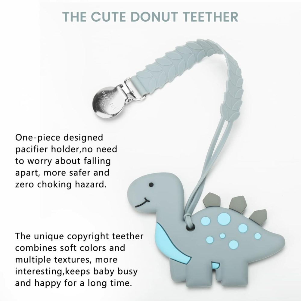 Teething Toys For Babies 0-6 6-12 Months Baby Teethers With Clip Silicone Baby Teether Toys For Boys And Girls Infant Teething Relief For Teething Dinosaur Shape  Gray  |  Teethers All Toys Dinosaur Gray