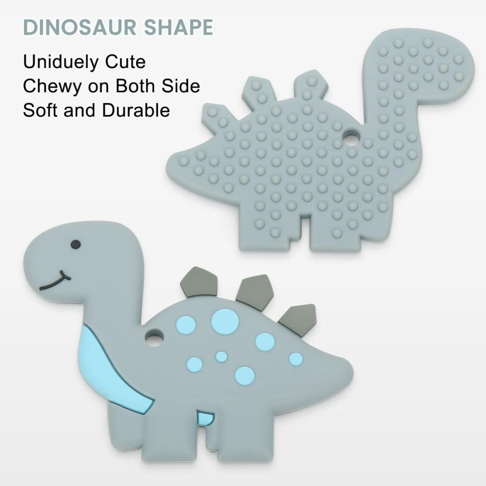 Teething Toys For Babies 0-6 6-12 Months Baby Teethers With Clip Silicone Baby Teether Toys For Boys And Girls Infant Teething Relief For Teething Dinosaur Shape  Gray  |  Teethers All Toys Dinosaur Gray