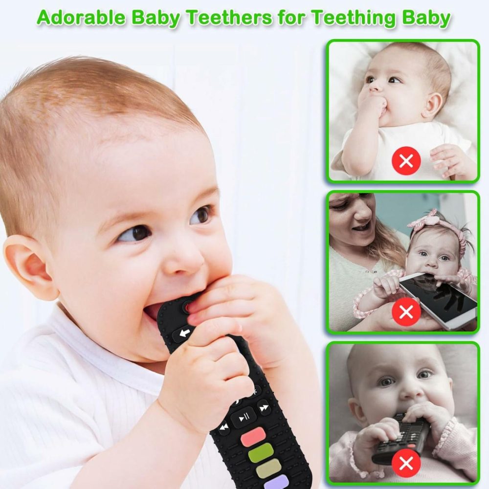 Teething Toys For Babies 0-6 Months 6-12 Months  Baby Teething Remote Control Teether Toys  Cell Phone Teether For Babies  Chew Toy For Baby  Silicone Sensory Baby Teethers Toys – Black  |  Teethers All Toys Remote Black+Phone Black