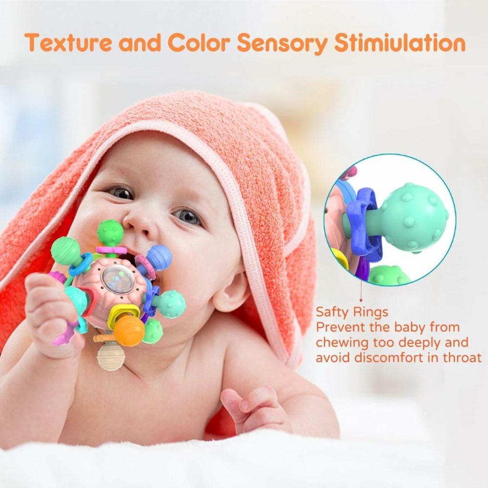 Teething Toys For Babies 0-6 Months: Sensory Toys For Infant – Baby Learning Developmental Toys Chewable Freezable Rattle Newborn Gifts For Boys Girls  |  Teethers All Toys Pink