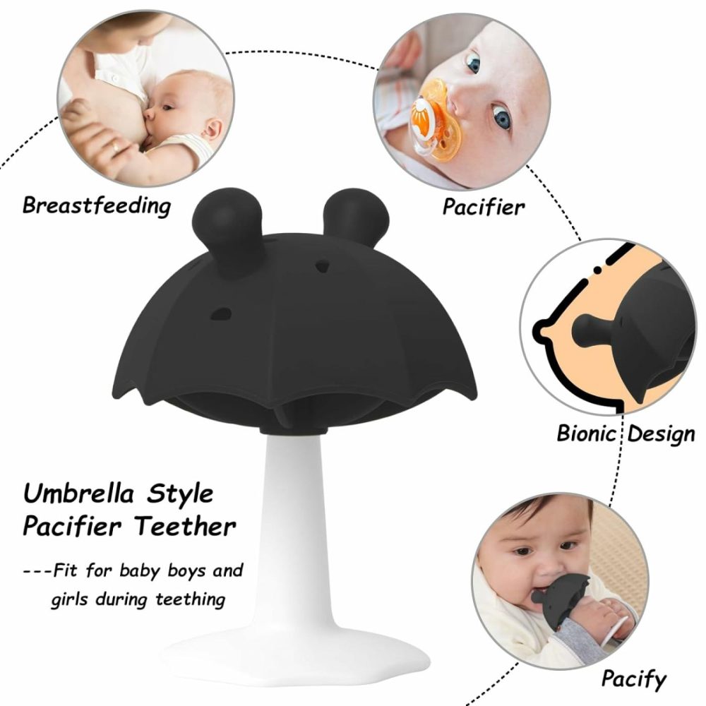 Teething Toys For Babies 0-6 Months   Umbrella Baby Teether With Suction Base 6-12 Months 12-24 Months  Silicone Black And White Baby Toys  High Contrast Baby Toys For Newborn  Bpa Free  Black  |  Teethers All Toys Black