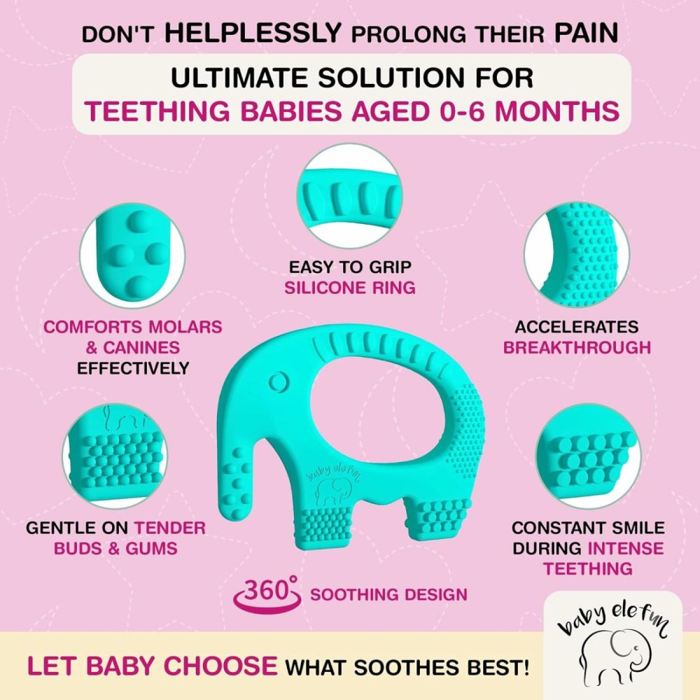 Teething Toys For Babies Age 0 To 12 Months –  5X Pain Relief Smart Teether – Zero Developmental Delay Silicone Baby Teething Toy Ring – Cute Infant Shower Gift Chew Toy For Babies  |  Teethers All Toys 0-6 Turquoise