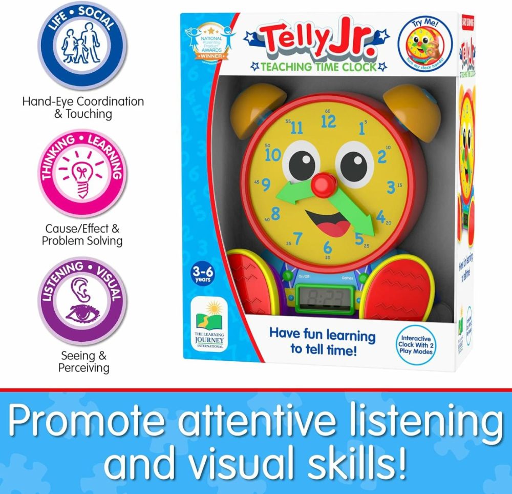 Telly Jr. Teaching Time Clock – Primary Color – Telling Time Teaching Clock – Toddler Toys & Gifts For Boys & Girls Ages 3 Years And Up – Award Winning Toys  |  Teaching Clocks All Toys Teaching Clocks