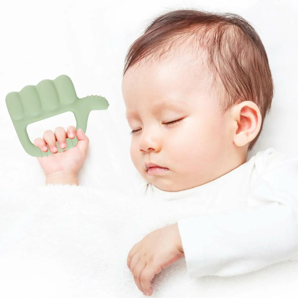 Textured Thumb Up Silicone Teether 2 Pack-Sensory Exploration And Teething Relief With Easy To Hold Handle  Cute Infant Shower Gift Chew Toy For Babies (Pink & Green)  |  Teethers All Toys Pink & Green