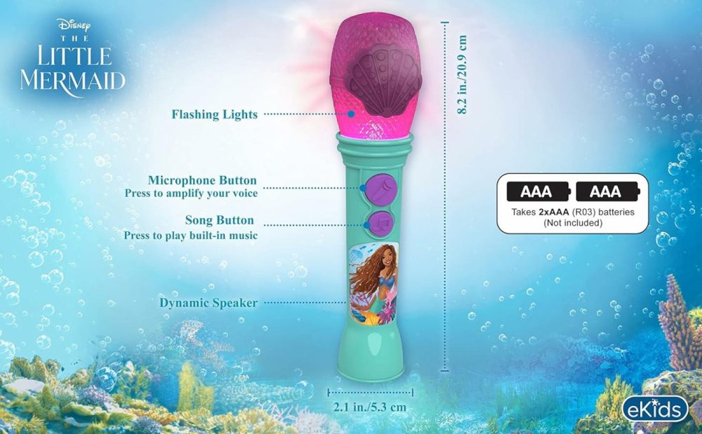 The Little Mermaid Toy Microphone For Kids With Built-In Music And Flashing Lights  Designed For Fans Of  Toys For Girls  |  Musical Toys All Toys Teal