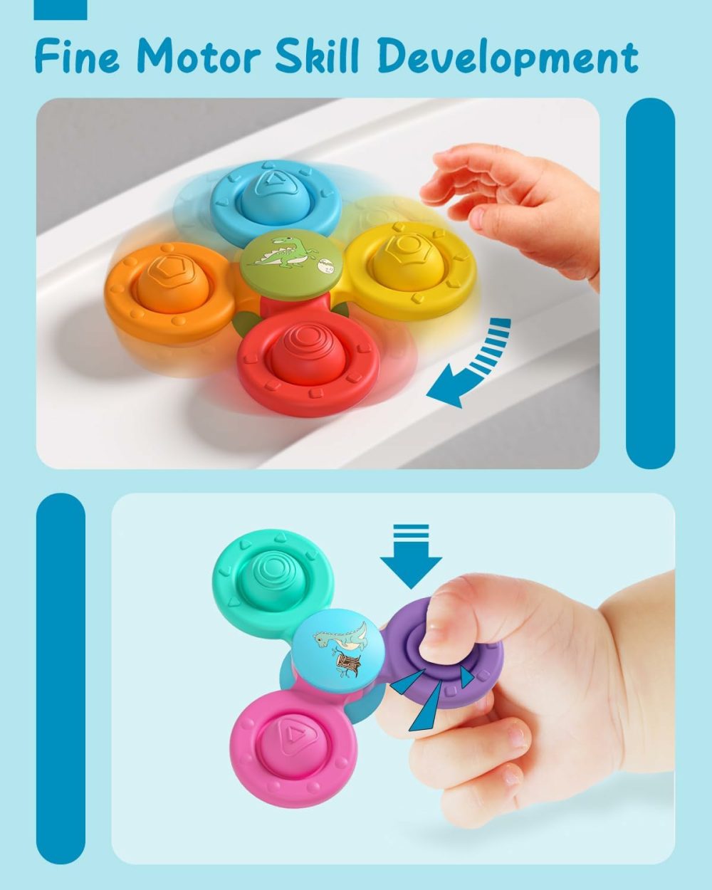 Toddler Bath Toys  3 Pcs Silicone Suction Cup Spinner Toys  Baby Toys For 1+ Year Old  Spinners For Babies  Toys For 1 Year Old  Sensory Toys For Toddlers 1-3  |  Bath Toys All Toys Bath Toys