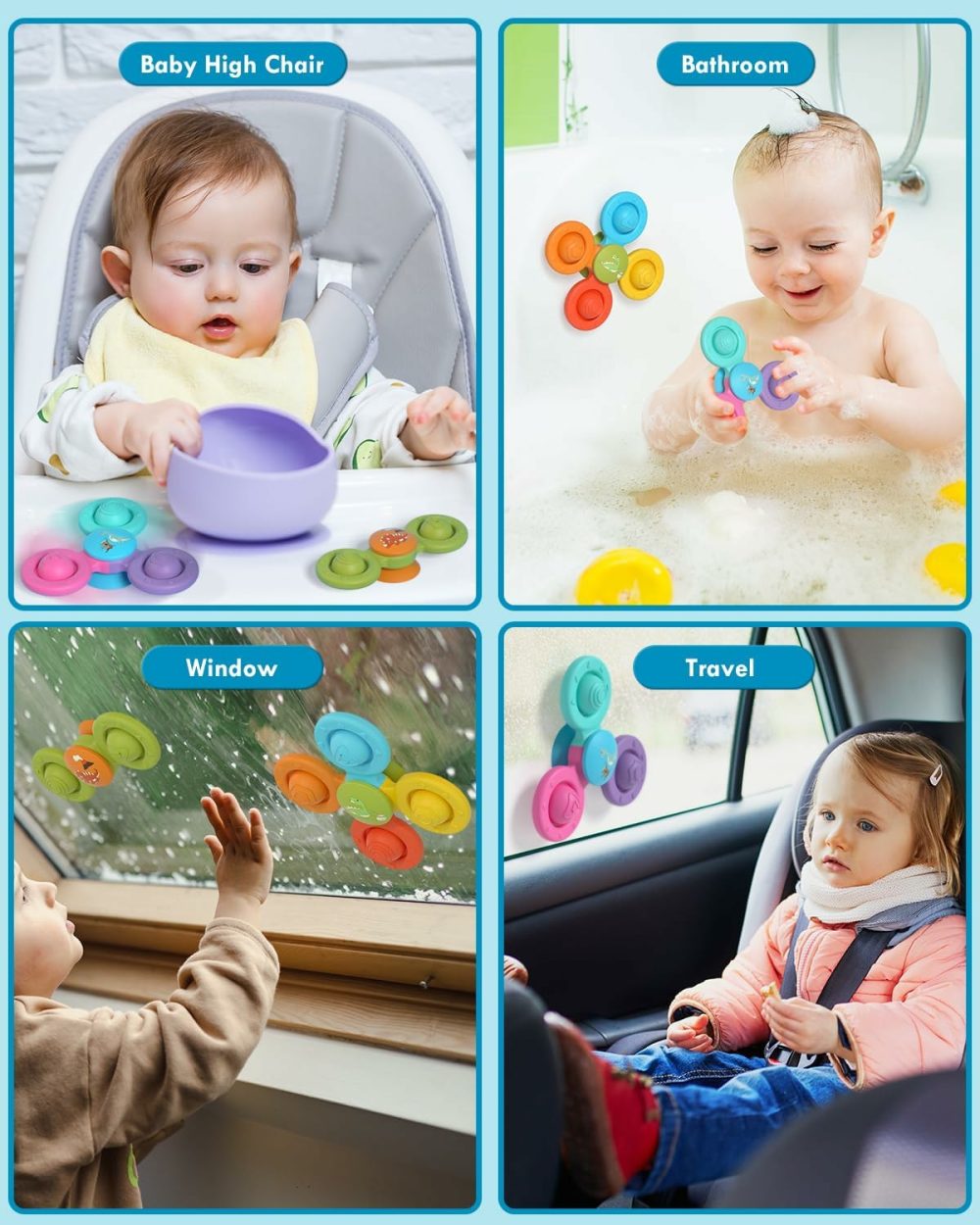 Toddler Bath Toys  3 Pcs Silicone Suction Cup Spinner Toys  Baby Toys For 1+ Year Old  Spinners For Babies  Toys For 1 Year Old  Sensory Toys For Toddlers 1-3  |  Bath Toys All Toys Bath Toys