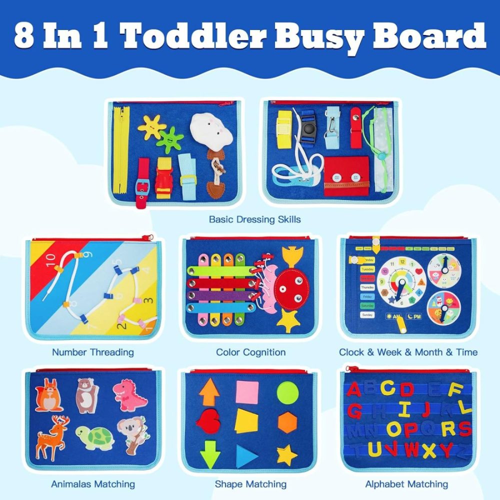 Toddler Busy Board Book – 8 In 1 Montessori Toys For 1 2 3 4 Year Old Learning Educational Activity Gifts For Girls Boys  |  Sorting & Stacking Toys All Toys Sorting & Stacking Toys