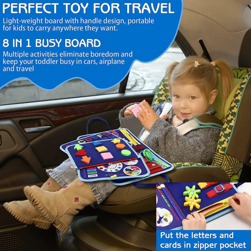 Toddler Busy Board Montessori Toys For 1 2 3 4 Year Old  Sensory Board Educational Activities For Learning Fine Motor Skills  Gifts For Girls Boys  Travel Toys For Airplane Car  |  Car Seat & Stroller Toys All Toys Blue Dinosaur