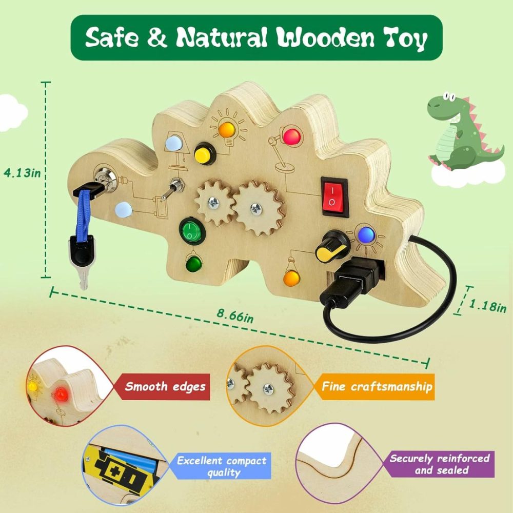 Toddler Busy Board  Montessori Toys For 1-3 + Year Old Baby  Wooden Busy Board With Led Light  Dinosaur Toddler Toys Sensory Toys Travel Toys For Age 1 2 3 + Boy Girl Birthday Gift  |  Sorting & Stacking Toys All Toys Sorting & Stacking Toys