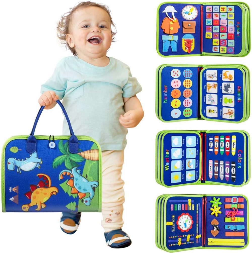 Toddler Busy Board – Montessori Toys For 1-3 Year Old Boys Girls Bithday Gift  Educational Learning Sensory Busy Book For Two Year Old Boys  Kids Ages 2-4 Activities Toy For Airplane Car Travel  |  Sorting & Stacking Toys All Toys Blue