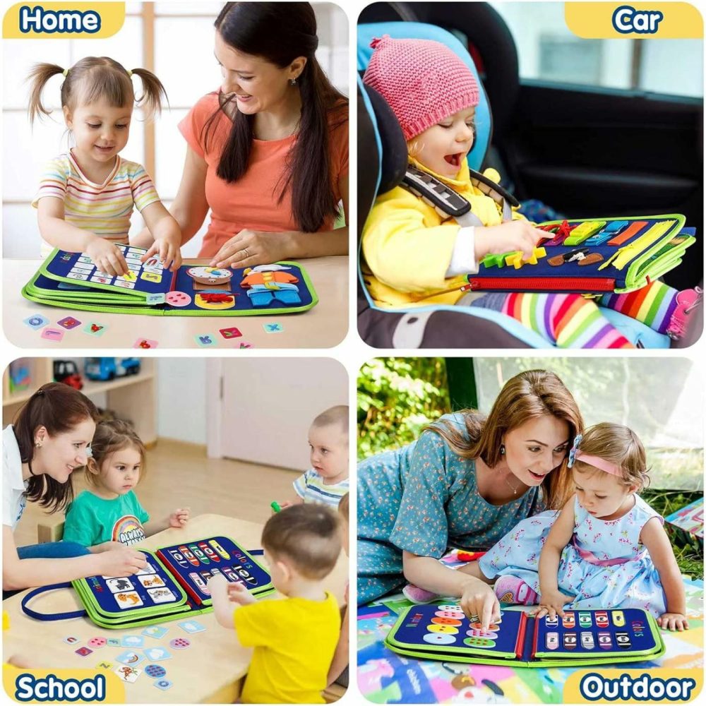 Toddler Busy Board – Montessori Toys For 1-3 Year Old Boys Girls Bithday Gift  Educational Learning Sensory Busy Book For Two Year Old Boys  Kids Ages 2-4 Activities Toy For Airplane Car Travel  |  Sorting & Stacking Toys All Toys Blue