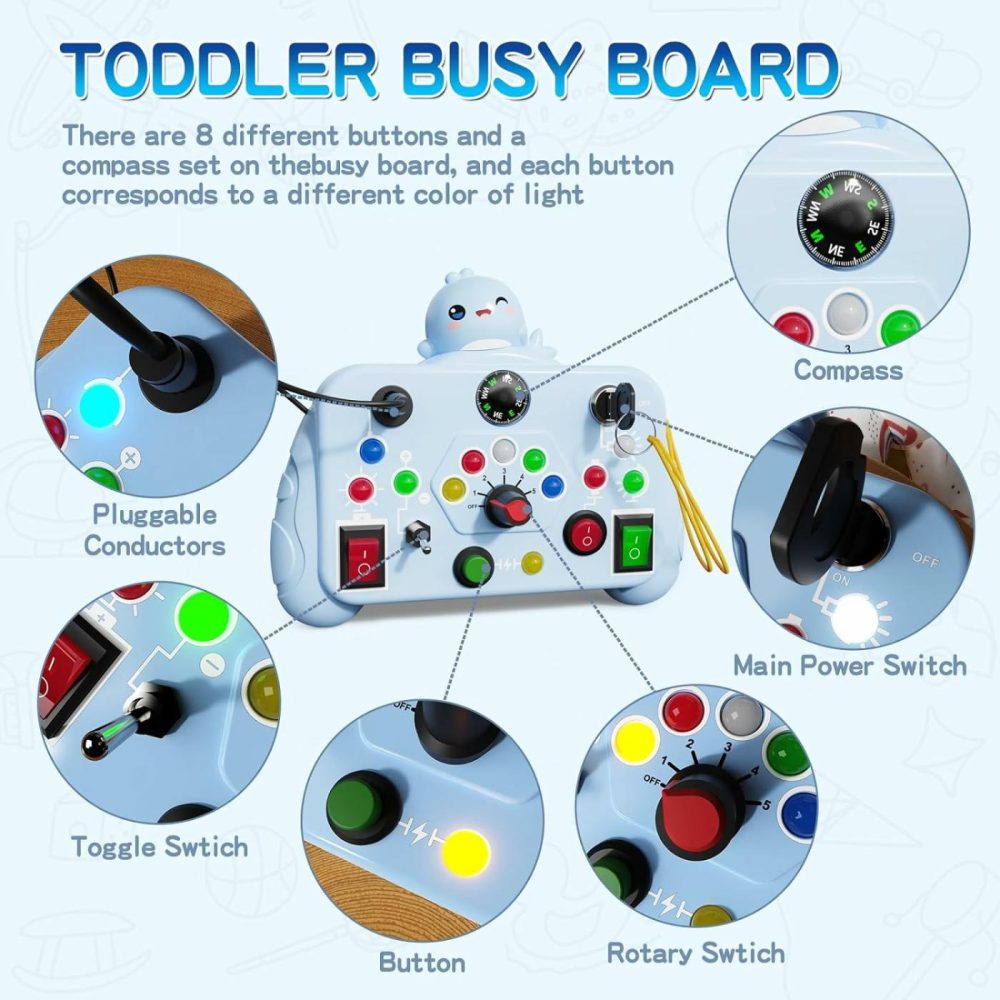 Toddler Busy Boards With Led Light,Baby Montessori Busy Board Toys,Kids Light Switch Busy Board,Sensory Board For Airplane Travel,Educational Learning Activity Toys,Birthday Boys Girls Gifts（Blue）  |  Sorting & Stacking Toys All Toys Blue