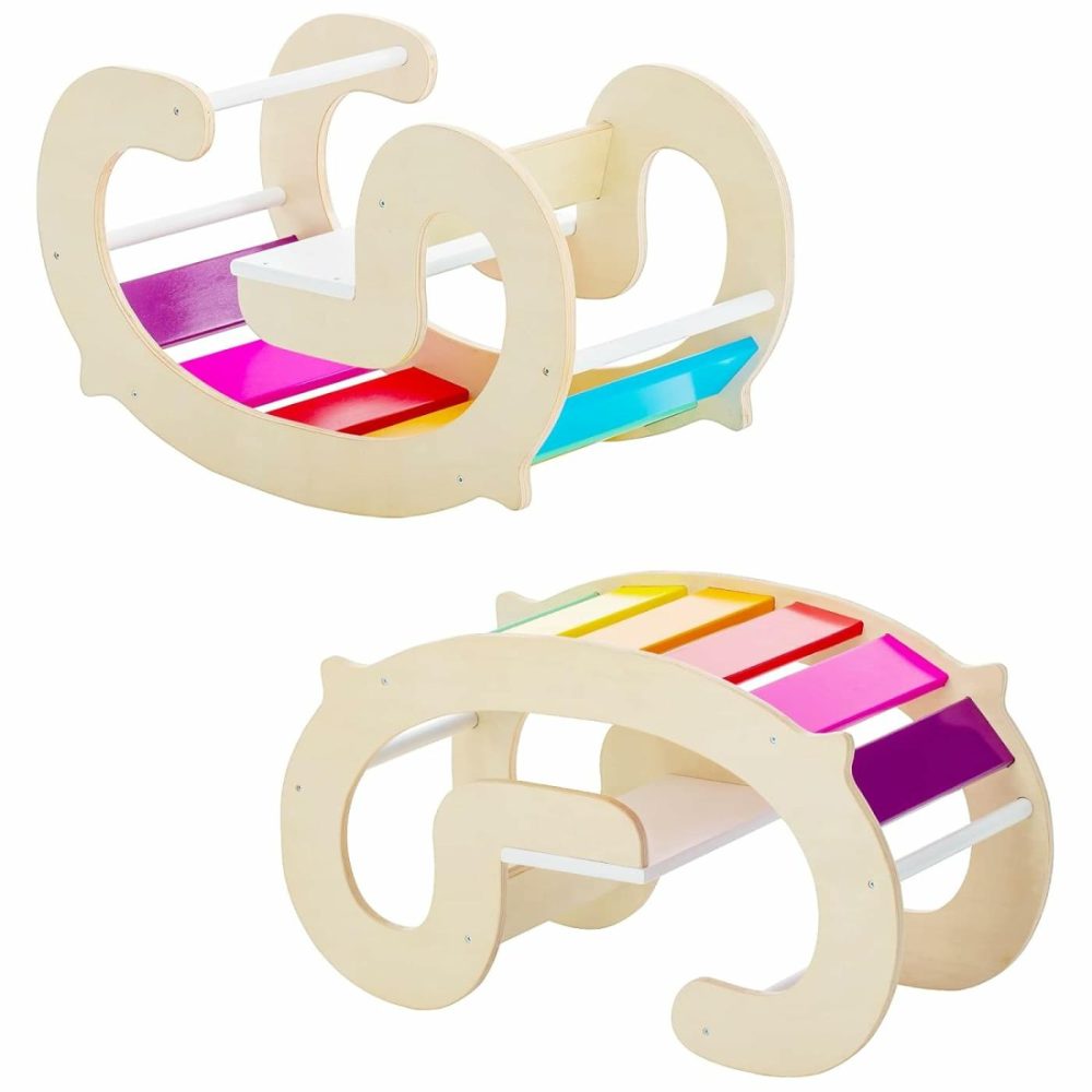 Toddler Climbing Arch  Waldorf Rainbow Rocker Play  3-In-1 Montessori Climbing Toys For Kid  Wooden Indoor Outdoor Play Gym Learning Playset  Playground For Kids Gift  |  Indoor Climbers & Play Structures All Toys Indoor Climbers & Play Structures