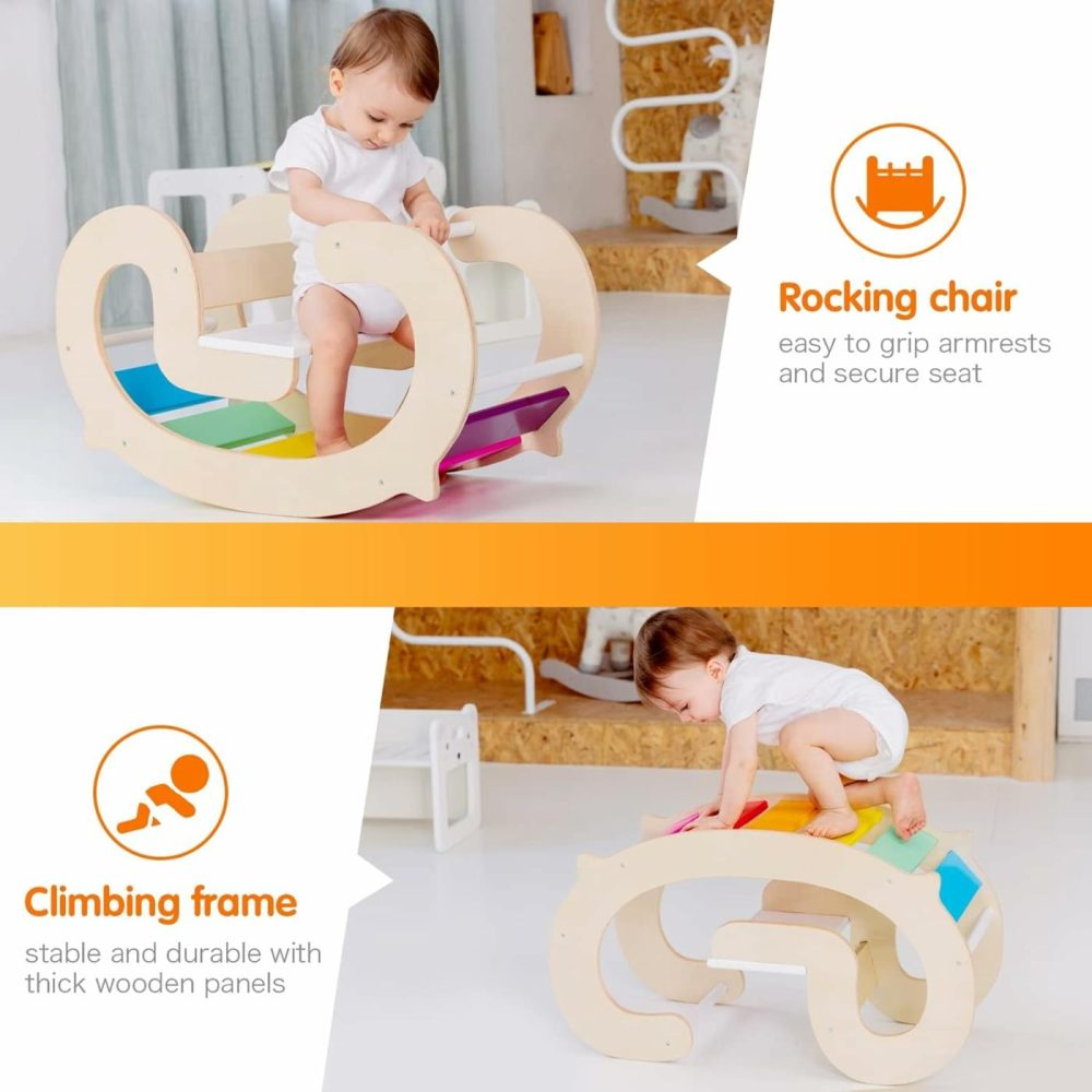 Toddler Climbing Arch  Waldorf Rainbow Rocker Play  3-In-1 Montessori Climbing Toys For Kid  Wooden Indoor Outdoor Play Gym Learning Playset  Playground For Kids Gift  |  Indoor Climbers & Play Structures All Toys Indoor Climbers & Play Structures