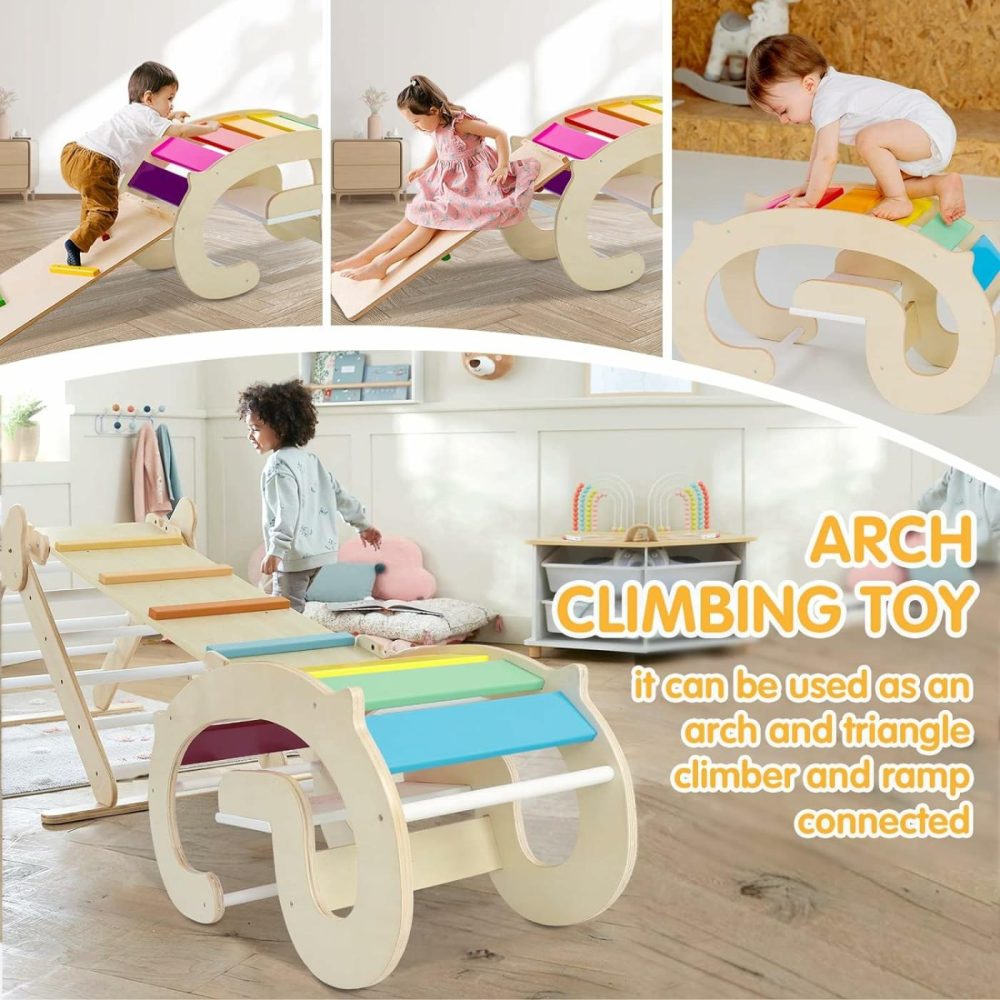 Toddler Climbing Arch  Waldorf Rainbow Rocker Play  3-In-1 Montessori Climbing Toys For Kid  Wooden Indoor Outdoor Play Gym Learning Playset  Playground For Kids Gift  |  Indoor Climbers & Play Structures All Toys Indoor Climbers & Play Structures