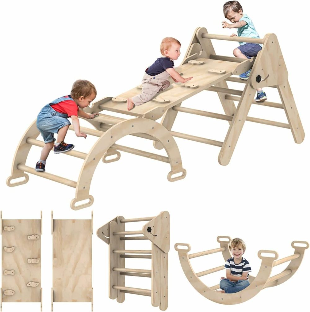 Toddler Climbing Toys Indoor  Foldable Climbing Toys For Toddlers  Montessori Climbing Set With Triangle Climber  Arch Ramp  Rock Climber  Slide  Rocker  Wooden Montessori Toys For Toddlers  |  Indoor Climbers & Play Structures All Toys Indoor Climbers & Play Structures