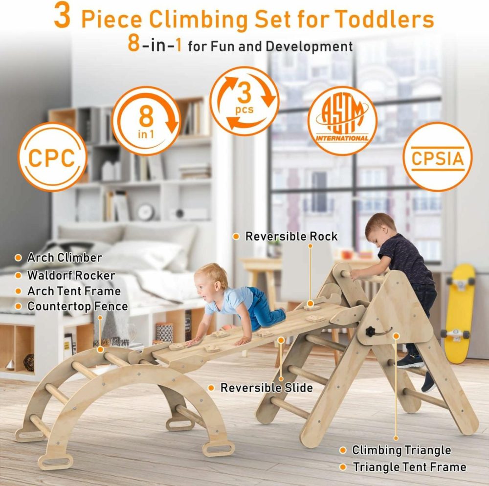 Toddler Climbing Toys Indoor  Foldable Climbing Toys For Toddlers  Montessori Climbing Set With Triangle Climber  Arch Ramp  Rock Climber  Slide  Rocker  Wooden Montessori Toys For Toddlers  |  Indoor Climbers & Play Structures All Toys Indoor Climbers & Play Structures