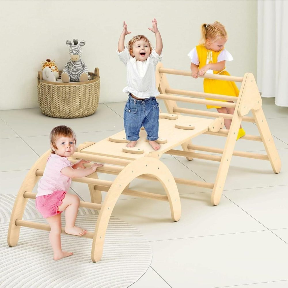 Toddler Climbing Toys  Montessori Pikler Triangle Set For Toddlers Inside  Foldable Climbing Set With Arch Ramp  Triangle Climber  Rock Climber  Slide  Rocker  Wooden Pikler Triangle Gym Indoor  |  Indoor Climbers & Play Structures All Toys Indoor Climbers & Play Structures