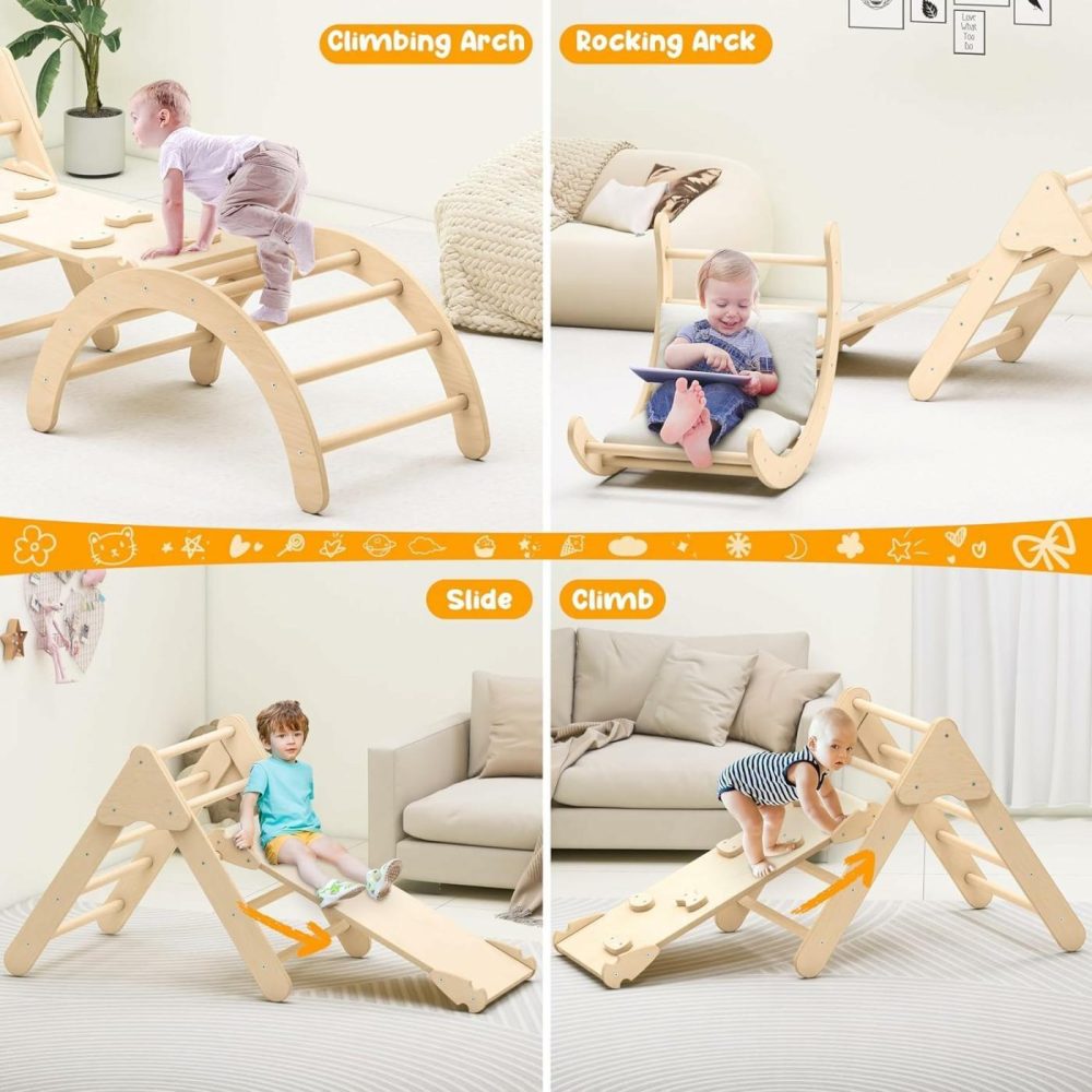 Toddler Climbing Toys  Montessori Pikler Triangle Set For Toddlers Inside  Foldable Climbing Set With Arch Ramp  Triangle Climber  Rock Climber  Slide  Rocker  Wooden Pikler Triangle Gym Indoor  |  Indoor Climbers & Play Structures All Toys Indoor Climbers & Play Structures