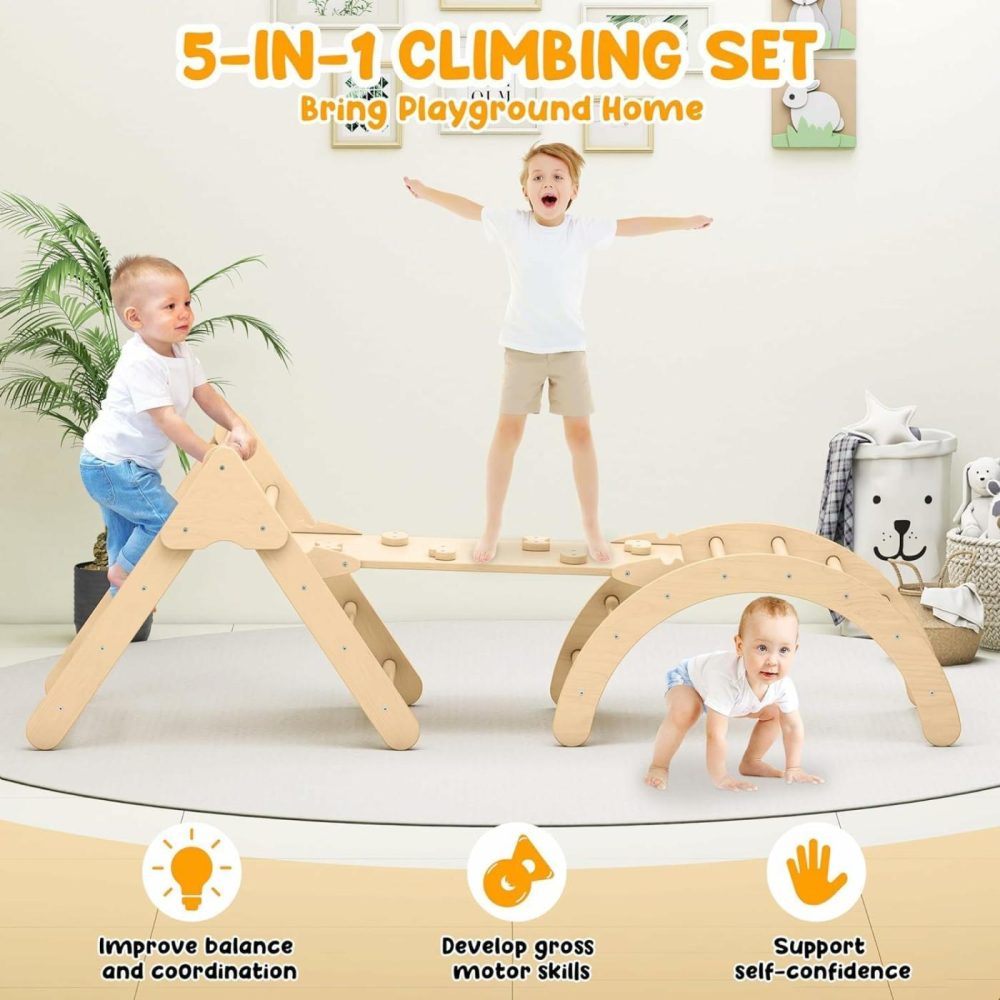 Toddler Climbing Toys  Montessori Pikler Triangle Set For Toddlers Inside  Foldable Climbing Set With Arch Ramp  Triangle Climber  Rock Climber  Slide  Rocker  Wooden Pikler Triangle Gym Indoor  |  Indoor Climbers & Play Structures All Toys Indoor Climbers & Play Structures