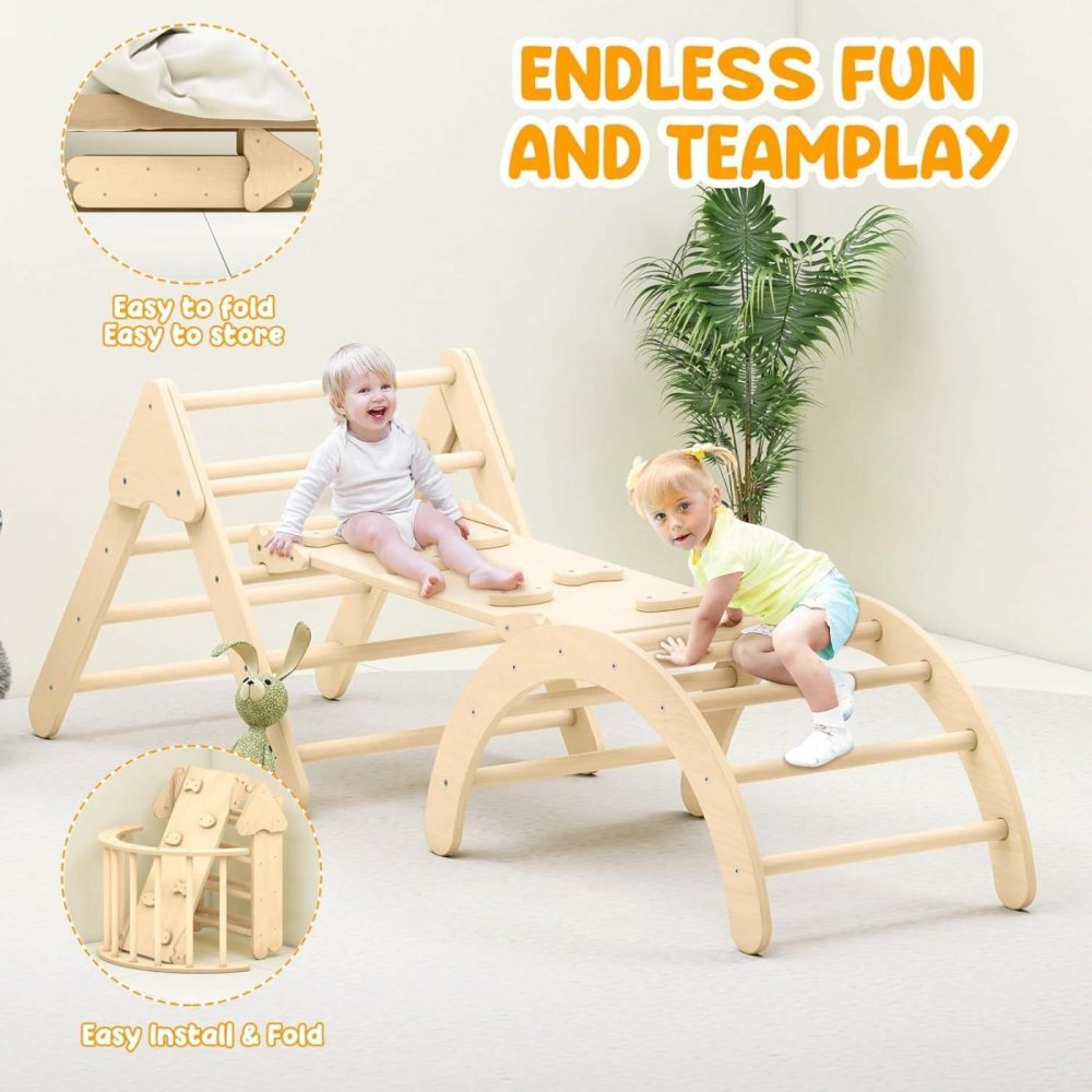 Toddler Climbing Toys  Montessori Pikler Triangle Set For Toddlers Inside  Foldable Climbing Set With Arch Ramp  Triangle Climber  Rock Climber  Slide  Rocker  Wooden Pikler Triangle Gym Indoor  |  Indoor Climbers & Play Structures All Toys Indoor Climbers & Play Structures