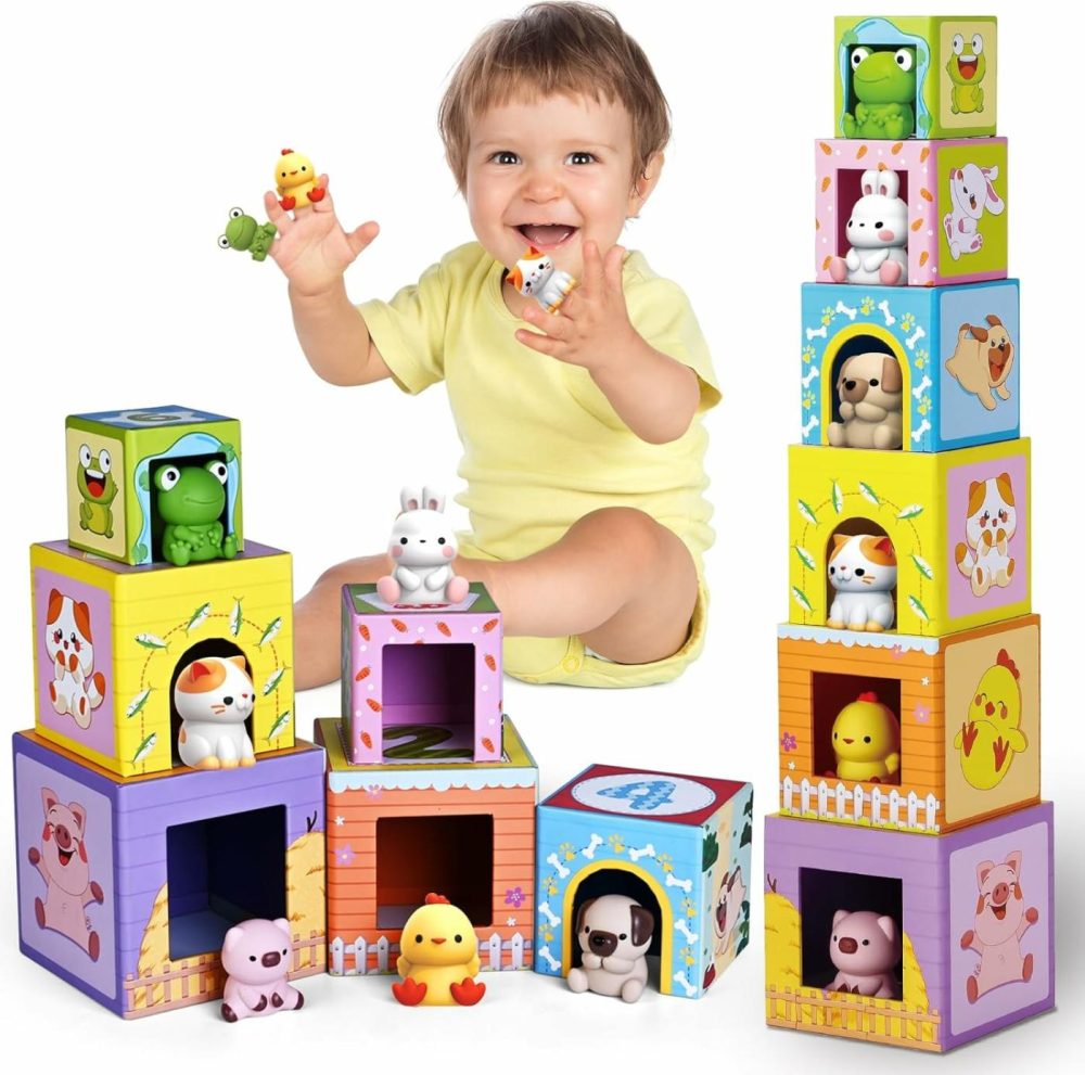 Toddler Farm Animal Sorting And Stacking Toys  Nesting Boxes And Blocks With Finger Puppets – Gifts For 1-3 Year Olds  |  Sorting & Stacking Toys All Toys Sorting & Stacking Toys