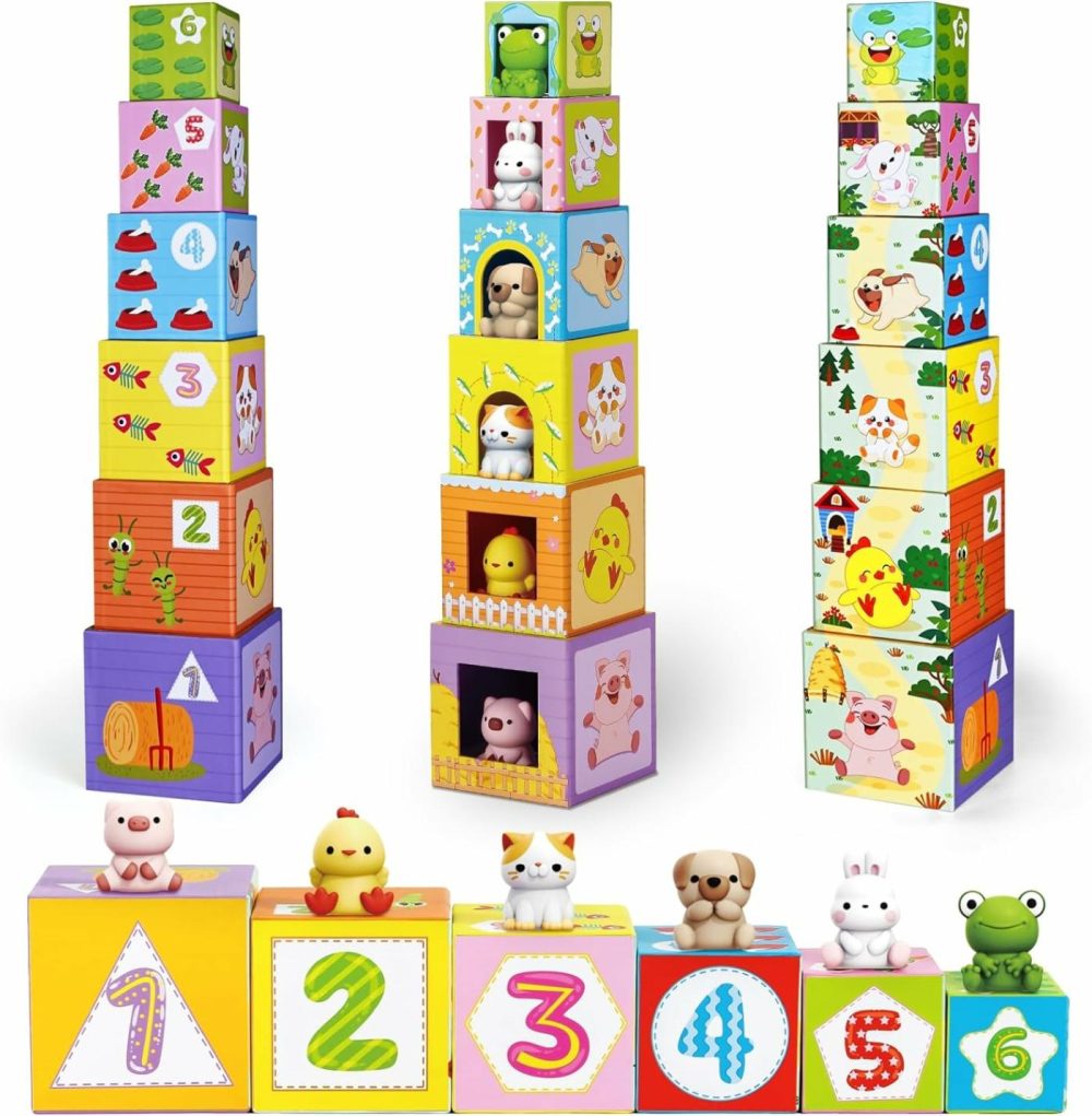 Toddler Farm Animal Sorting And Stacking Toys  Nesting Boxes And Blocks With Finger Puppets – Gifts For 1-3 Year Olds  |  Sorting & Stacking Toys All Toys Sorting & Stacking Toys